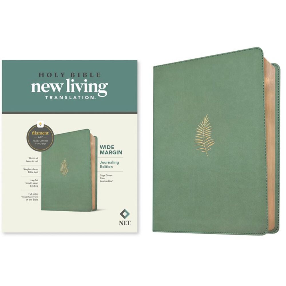 NLT Wide Margin Bible, Filament Enabled (Leatherlike, Sage Green Palm, Red Lette